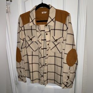 Faherty Cream and Brown Plaid flannel Shirt jacket